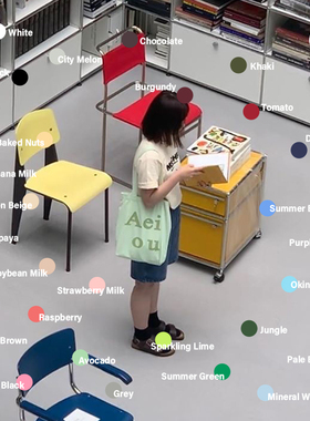 duye度也 韩国Aeiou帆布包新款荧光绿粉色蓝色单肩包帆布袋ins风