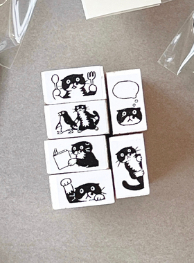 duye度也 韩国huginn and muninn手绘奶牛猫木质印章治愈系手帐