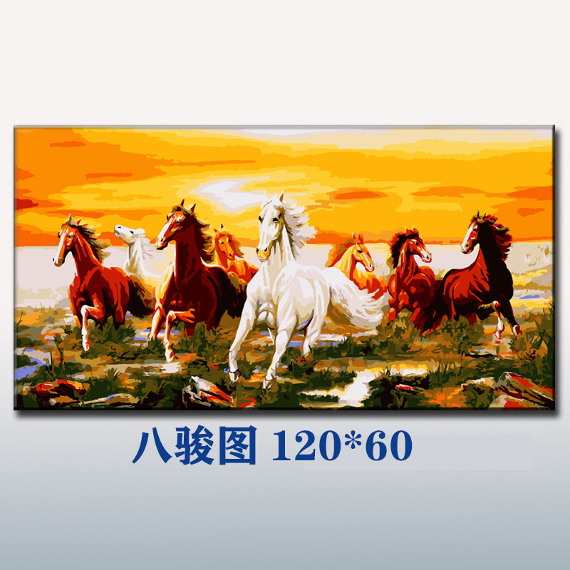 diy玄关大幅减压八骏图装饰画