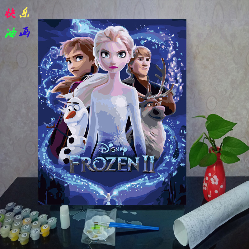 diy数字油画冰雪奇缘驯鹿动漫人物定制手工填充油彩自画减压手绘