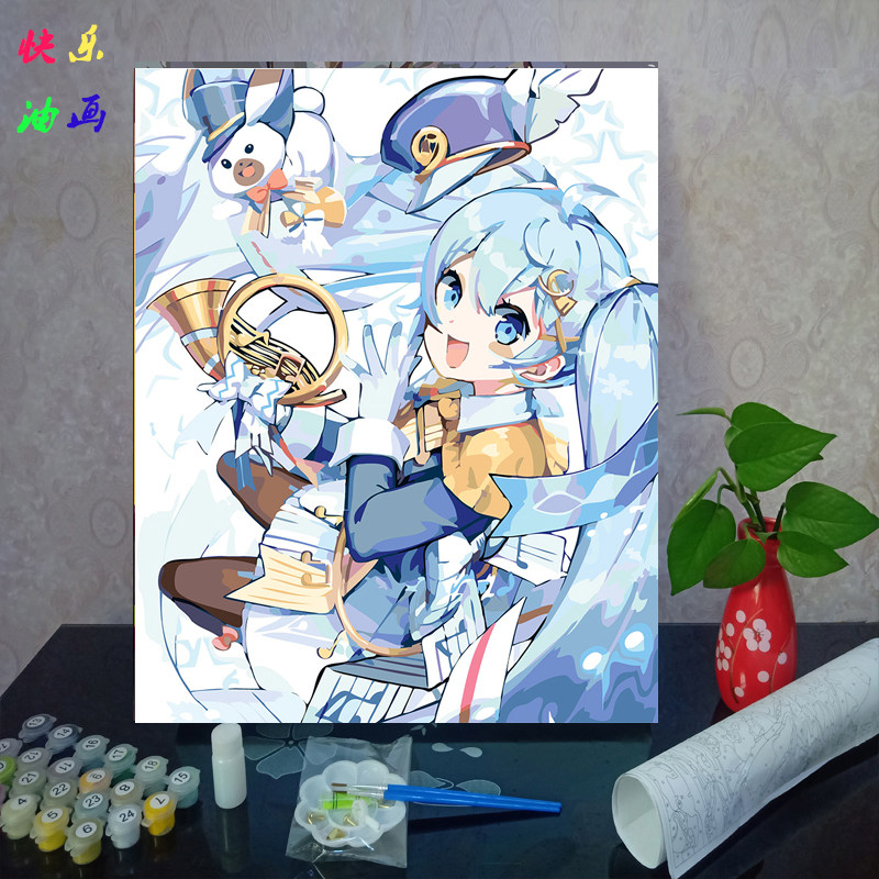 diy数字油画手绘填色二次元卡通动漫初音未来美少女客厅装饰油彩