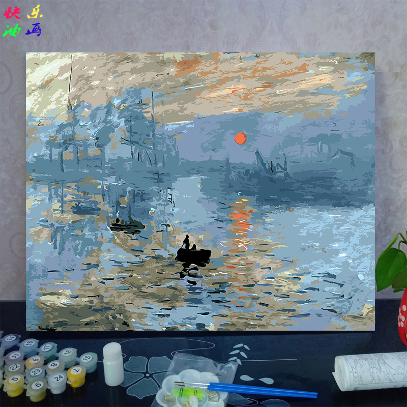 diy数字油画 莫奈大师作品 日出睡莲山谷定制抽象填色 减压装饰画