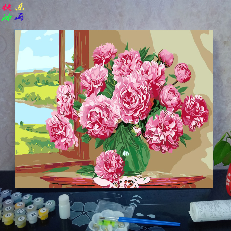 diy数字油画 玫瑰花语爱情 花卉植物定制填色画卡通减压画 装饰画