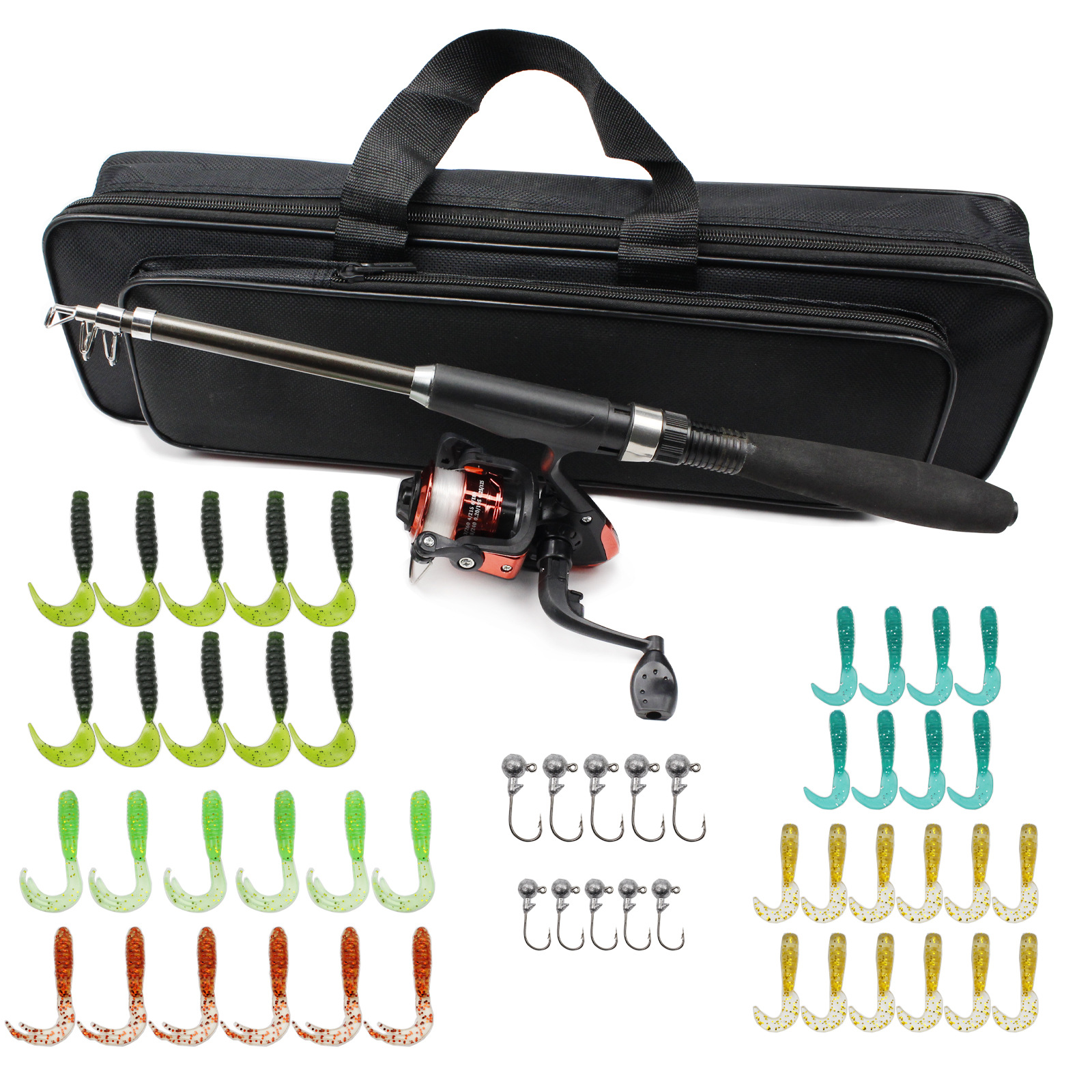 猎高55件路亚竿套装纺车轮鱼线假饵仿生软饵鱼杆渔具垂钓套装