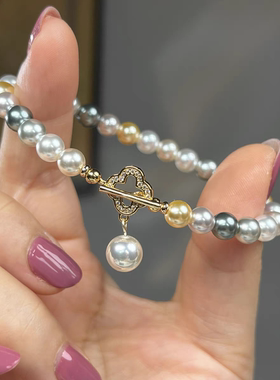 施家人造海水珍珠混采糖果色手链女 手串叠戴轻奢时尚大溪地澳白