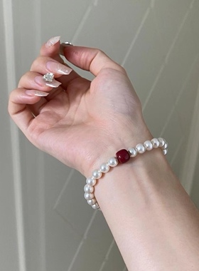时来运转施家珍珠手链女天然朱砂手串2025年新款爆款轻奢小众