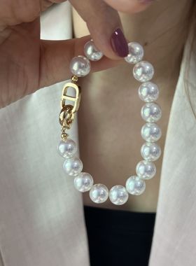 人造海水天女珍珠手链 炫彩白Akoya 施家正圆极光手串轻奢时尚