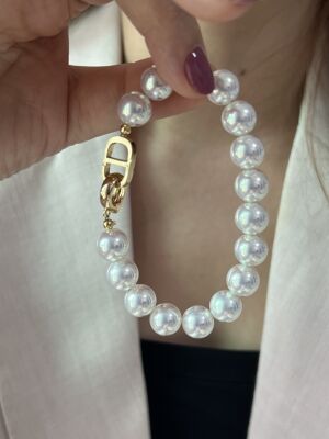 人造海水天女珍珠手链 炫彩白Akoya 施家正圆极光手串轻奢时尚