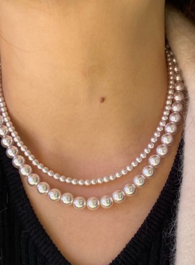 施家双层珍珠项链女 小众设计4种戴法8字扣 小米珠锁骨链时尚轻奢