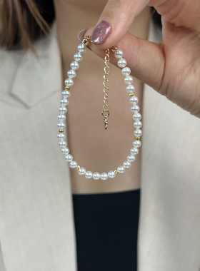 人造珍珠手链女款多层精致开口可调节手镯手饰