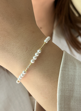 人造施家珍珠手链女 小米珠手串近正圆强光搭配镀金复古高级感