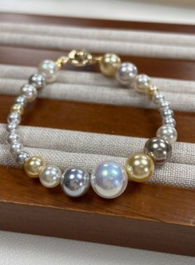 糖果色人造施家珍珠手链 Akoya天女极光轻奢时尚手串  时尚 个性