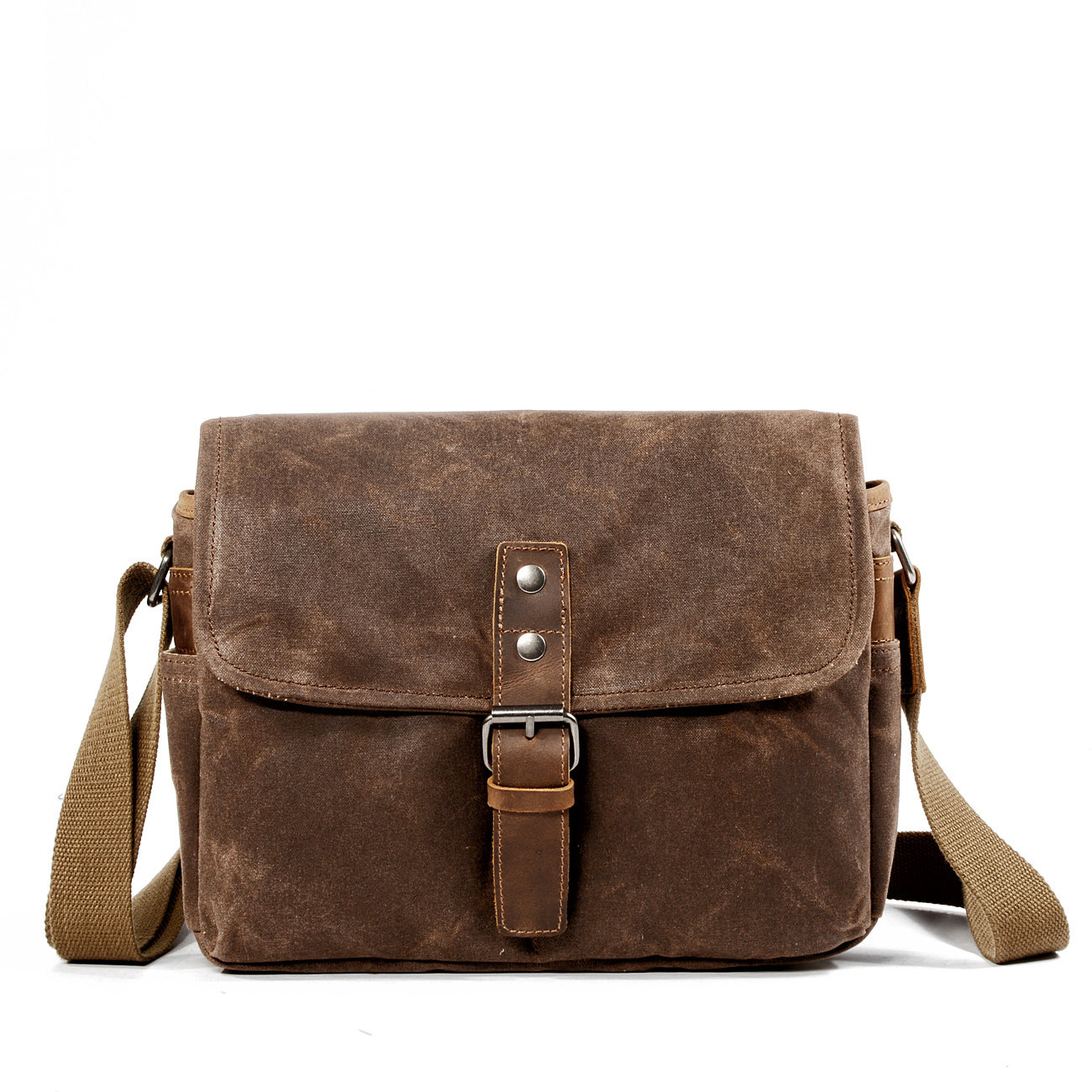 thumbnail for European and American commuter literary photography bag, oil wax canvas motorcycle shoulder crossbody mirrorless camera bag, V coffee modified side bag