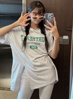 现货韩国代购夏季女士字母休闲短袖T恤打底短裤俩件套装麻白色潮