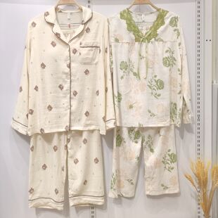 带胸垫开扣套头25103031女士梭织牛奶丝家居套装 香蜜闺秀薄款 宽松
