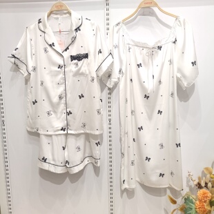 香蜜闺秀薄款开扣25203075锻面雪纺短袖短裤女士套装家居服单件裙