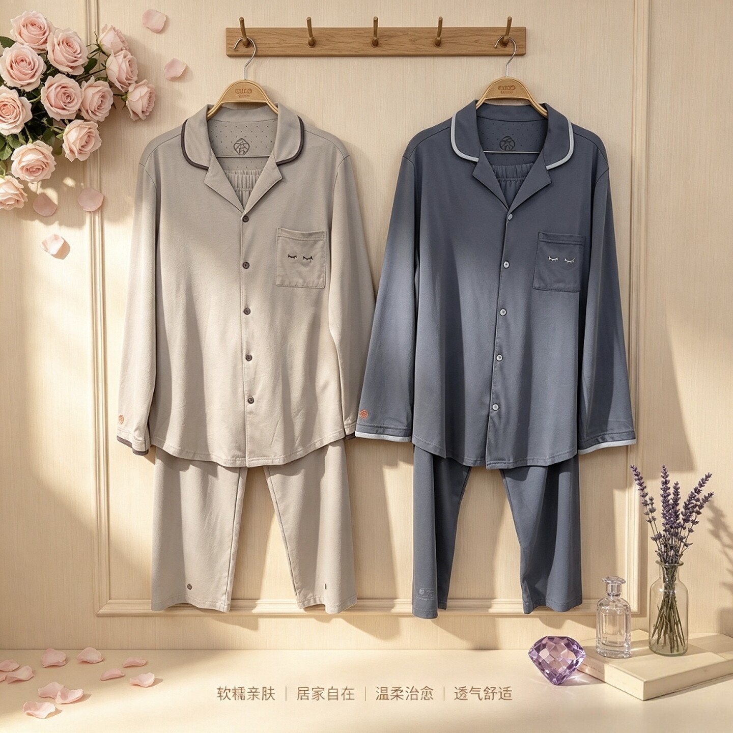 棉质长袖男式套装家居服国香助眠