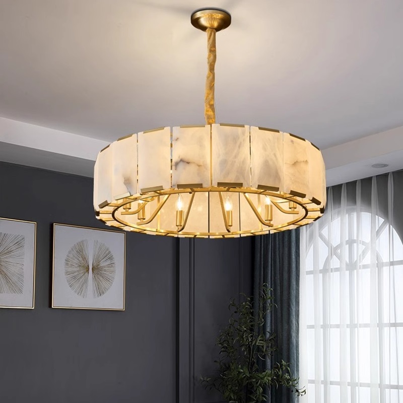 跨境全铜客厅吊灯高档自建房别墅轻奢设计师云石铜灯餐厅主卧室灯