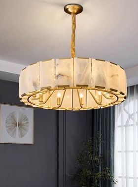 跨境全铜客厅吊灯高档自建房别墅轻奢设计师云石铜灯餐厅主卧室灯