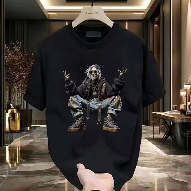 夏季ins短袖男T恤韩版个性设计印花时尚宽松圆领大码半袖上衣