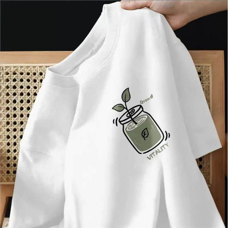 2024夏季新款宽松t恤男港风大码青春汗衫男士百搭圆领休闲短袖