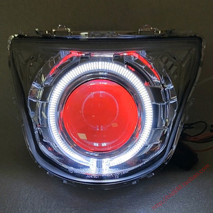 适用优友UU125T大灯总成改装 氙气灯LED双光透镜天使恶魔眼鱼眼灯