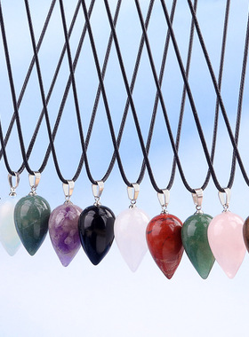 2147-18x30mm天然粉紫白水晶玛瑙半宝石立体水滴吊坠圆水滴项链