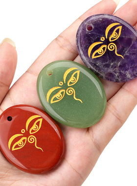 2339-天然水晶半宝石刻字掌心石吊坠佛陀沉思之眼all seeing eyes