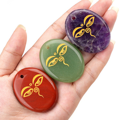 2339-天然水晶半宝石刻字掌心石吊坠佛陀沉思之眼all seeing eyes