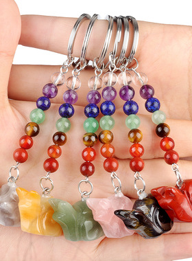 1962-七彩水晶石蜗牛钥匙扣 查克拉饰品吊坠 小动物钥匙链挂饰