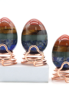 1338-水晶虎眼石七彩石48mm大鸡蛋 拼接工艺查克拉复活节彩色鸡蛋