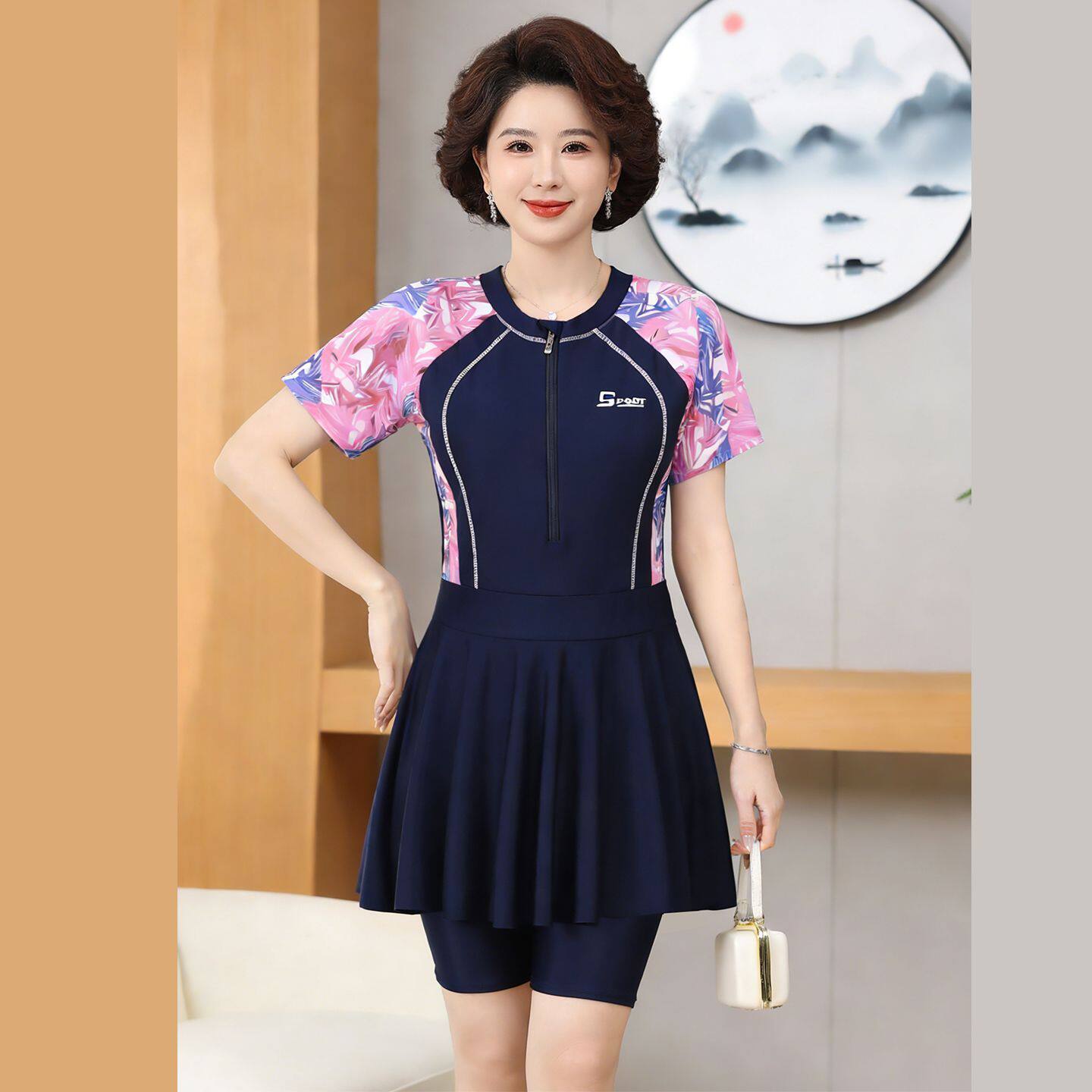 泳衣女士分体式五分裤加肥胖MM中老年保守遮肚微胖大码温泉泳装