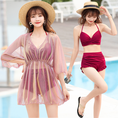 泳衣女200斤三件套分体遮肚显瘦