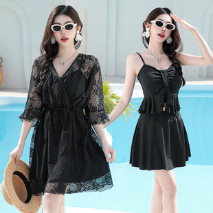 大码 200斤遮肚显瘦性感三件套大胸分体高腰游泳衣 泳衣女胖mm长款