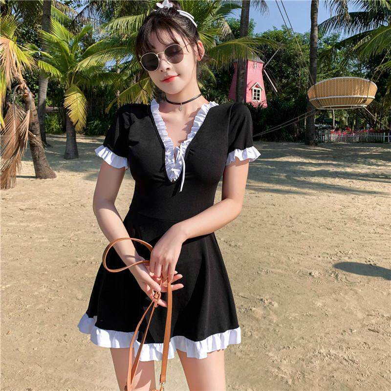 泳衣女少女韩版显瘦分体裙式学生年轻保守平角裤遮肚温泉游泳衣