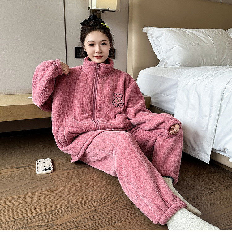 冬季加肥加厚大码保暖睡衣胖mm加绒长袖长裤男女情侣家居服可外穿
