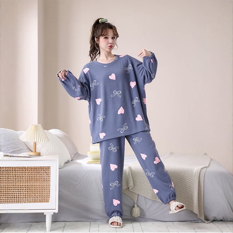 冬季棉仔绒家居服女加绒大码睡衣