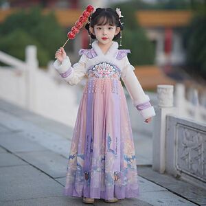 女童汉服秋冬加绒加厚中国风小女孩仙女公主裙长袖古风拜年服学生