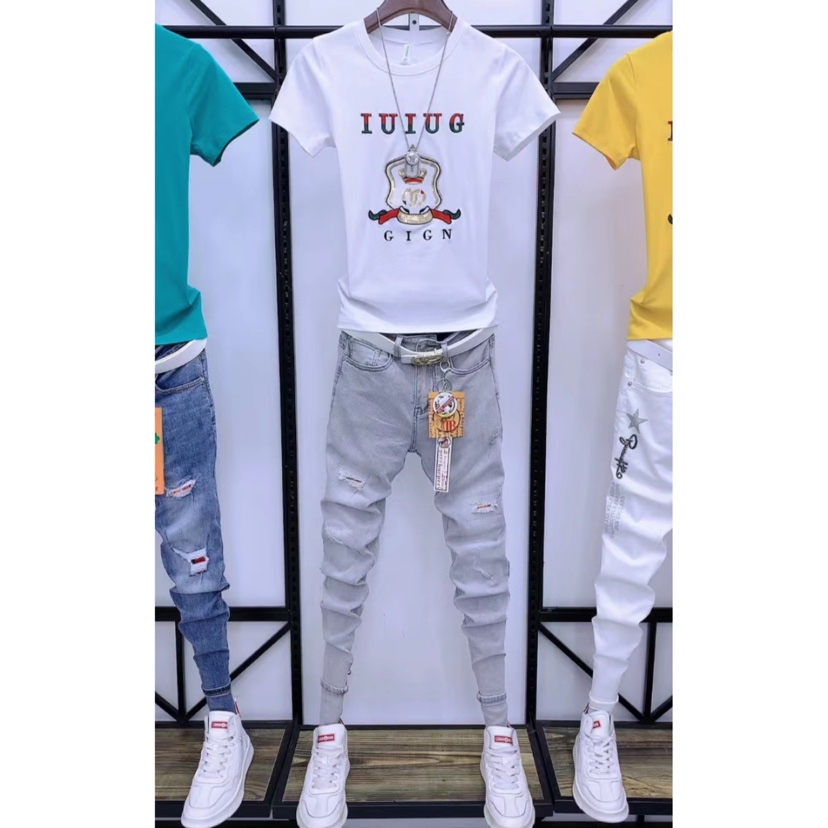 男士T恤短袖套装韩版时尚潮流2024夏季新款痞帅炸街精神小伙男装