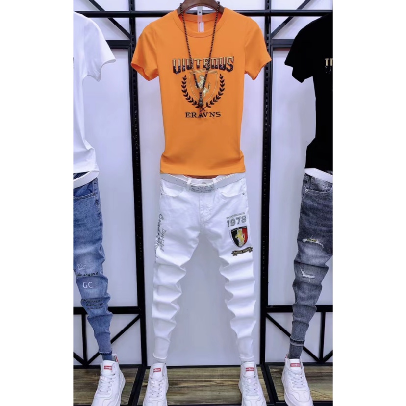 男士短袖T恤2024年夏季新款韩版休闲潮流痞帅精神小伙体恤衫套装