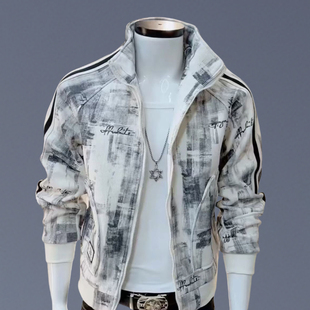 夹克外套男2024新款复古花纹时尚休闲百搭修身潮流男装上衣痞帅潮