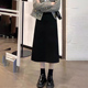 秋冬加绒毛呢半身裙梨形身材胖m中长款 高腰显瘦松紧腰后开叉a字裙