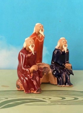 三个老头中式古代人物摆件