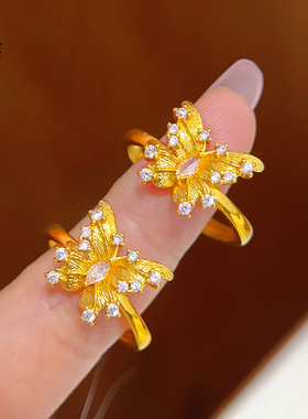 金店同款沙金点钻蝴蝶戒指女款