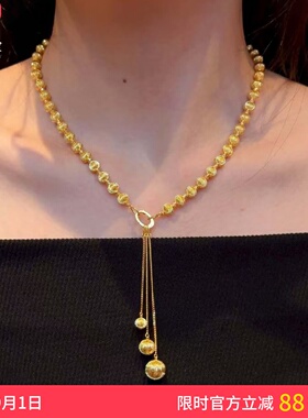 古法沙金点钻拉丝猫眼流苏项链女