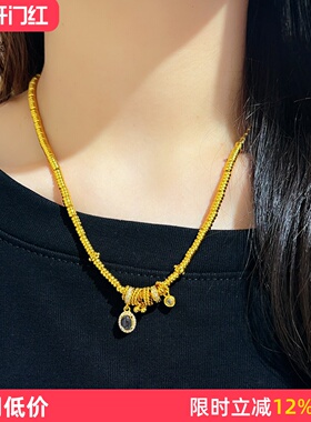 女沙金白钻鸽子蛋四叶草盘缠项链