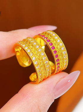 女沙金点钻麦穗开口戒指时尚