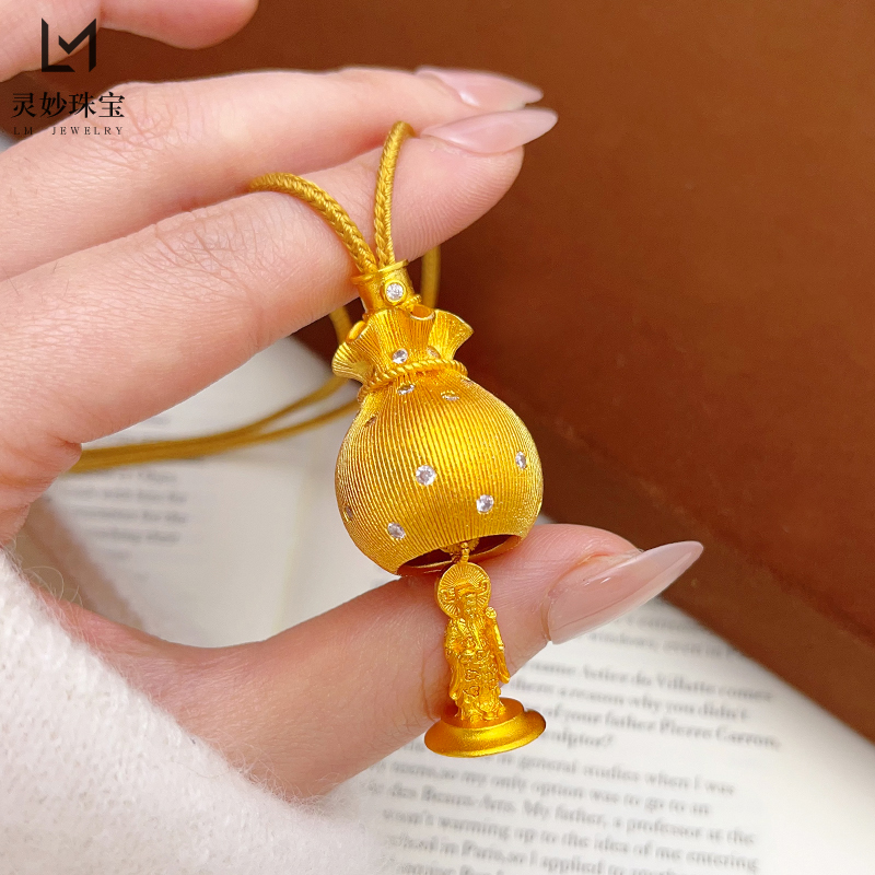 女沙金点钻钱袋财神拉丝吊坠项链