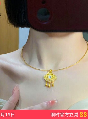 女沙金999点钻平安锁包项圈吊坠