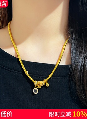 女沙金白钻鸽子蛋四叶草盘缠项链